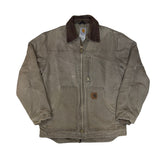 Vintage 90s Carhartt Distressed Stone Grey Duck C61 Ridge Coat Jacket Men's Size M